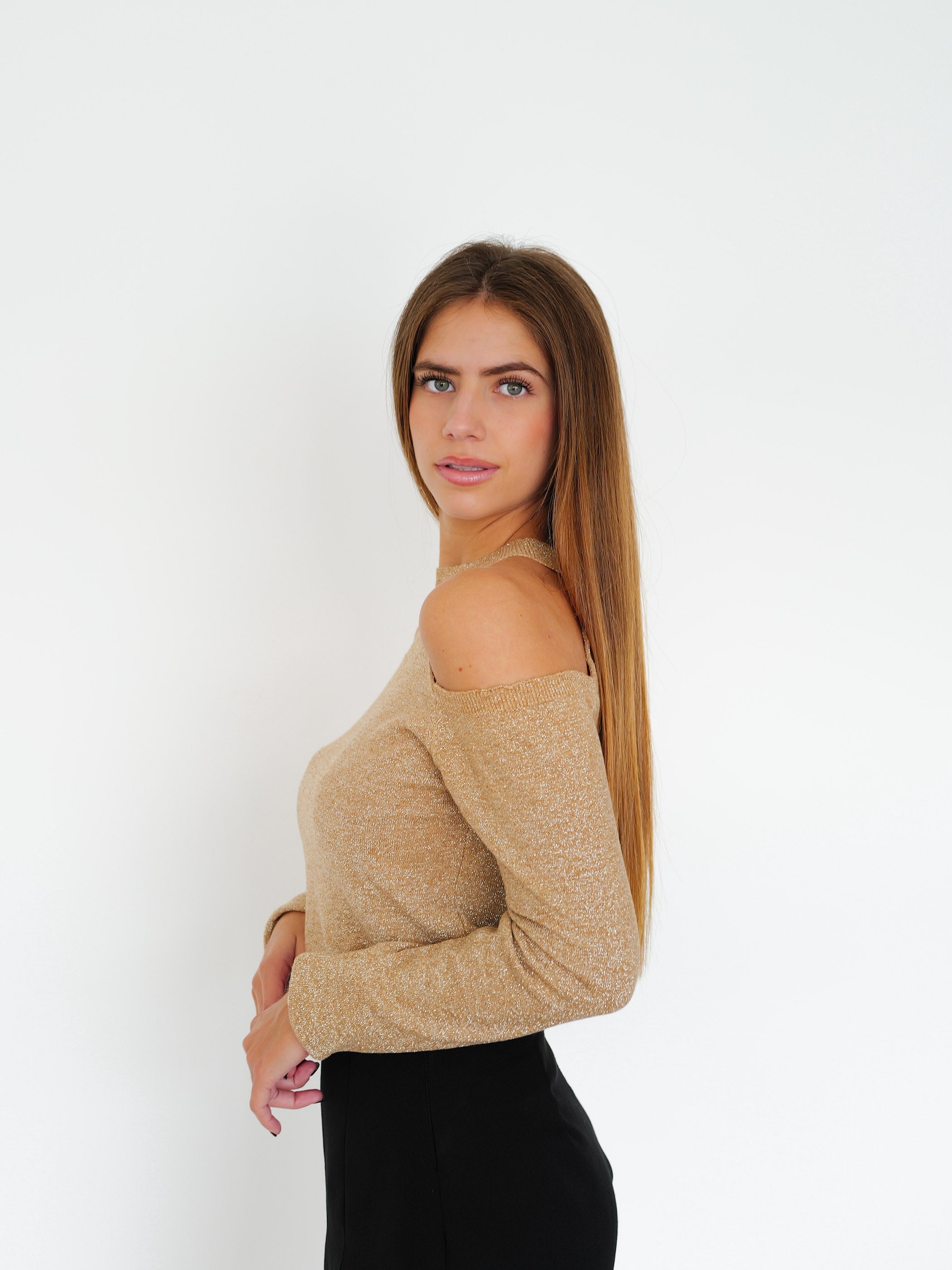 Gold shiny shoulders sweater