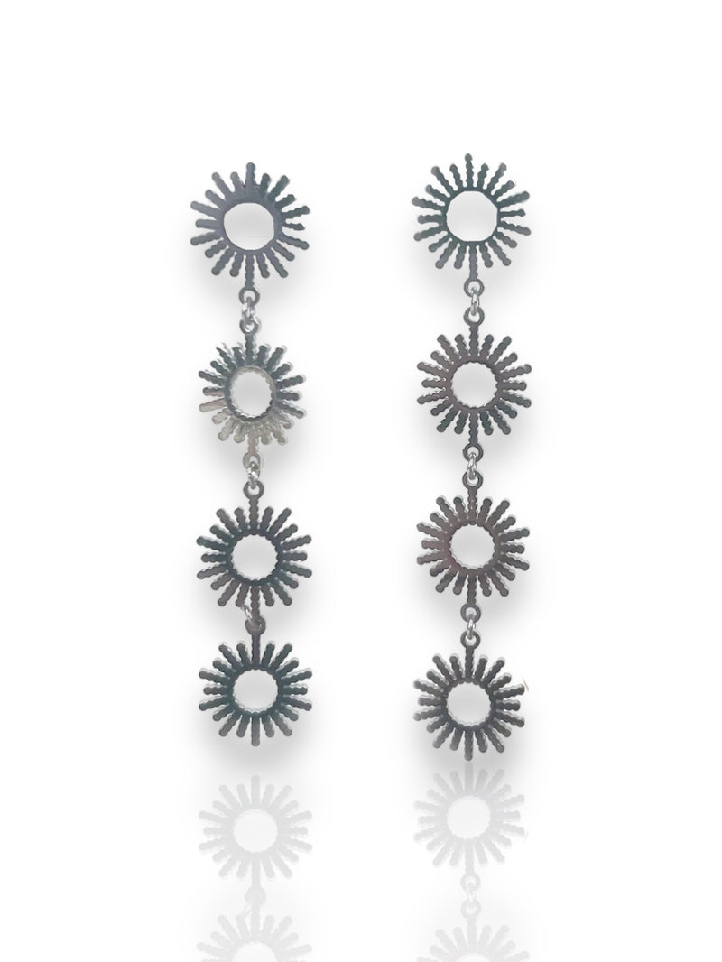 Silver suns cascade earrings