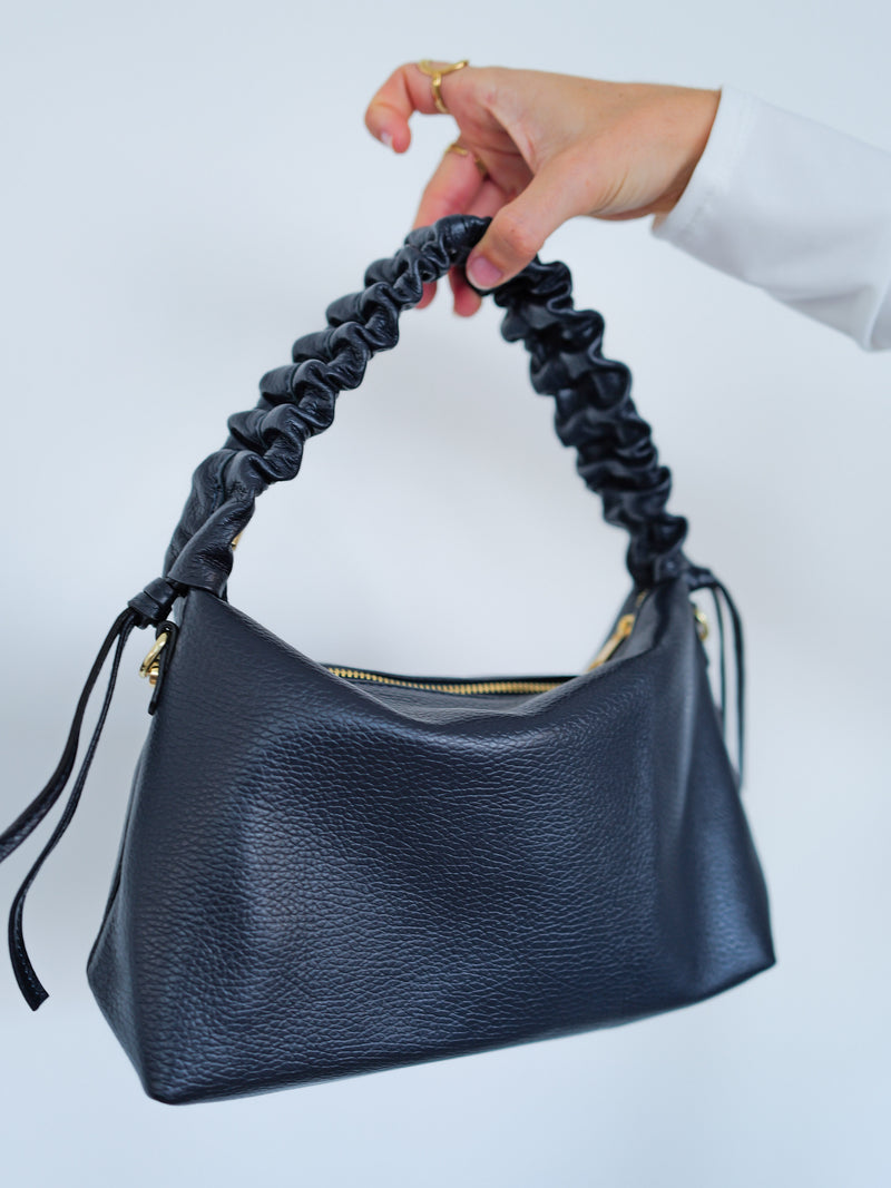 Navy terry leather shoulder bag