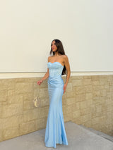 Corset mermaid dress with light blue embroidery