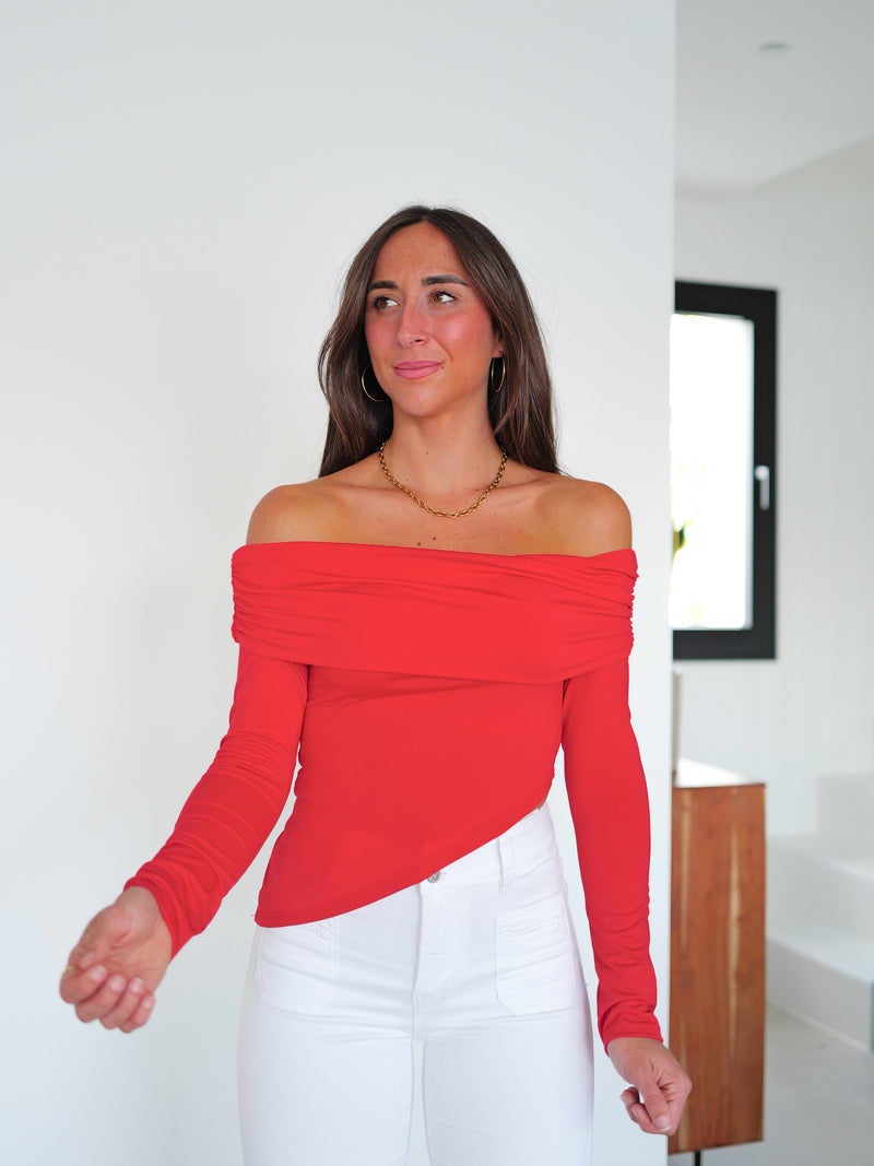 Asymmetrical red boat top