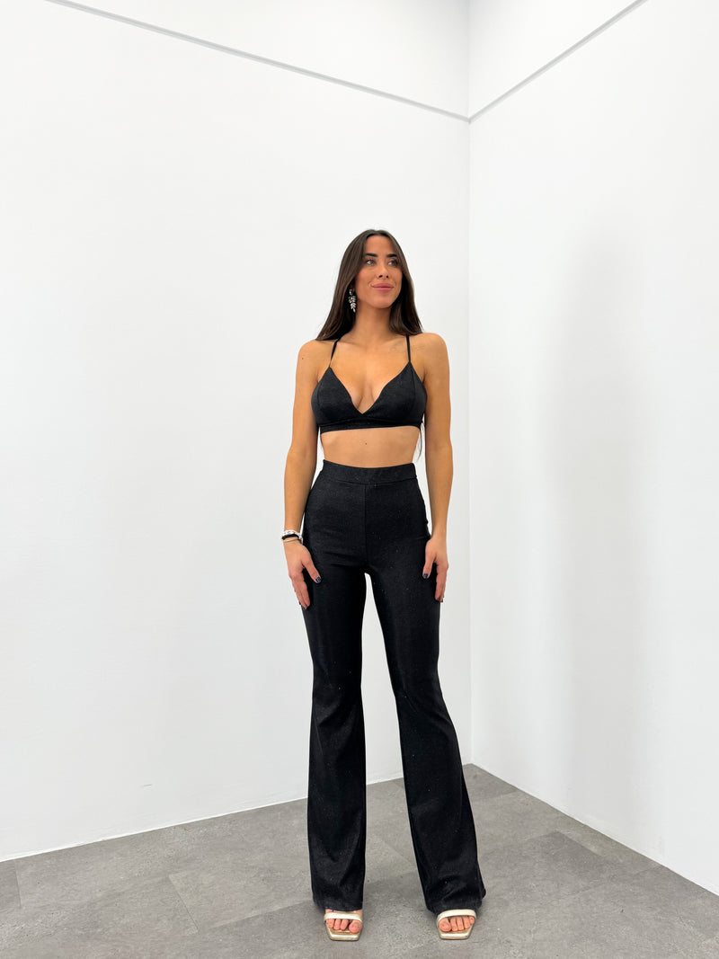 Lurex bell-bottom pants black