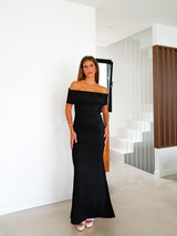 Lurex bardot dress black back