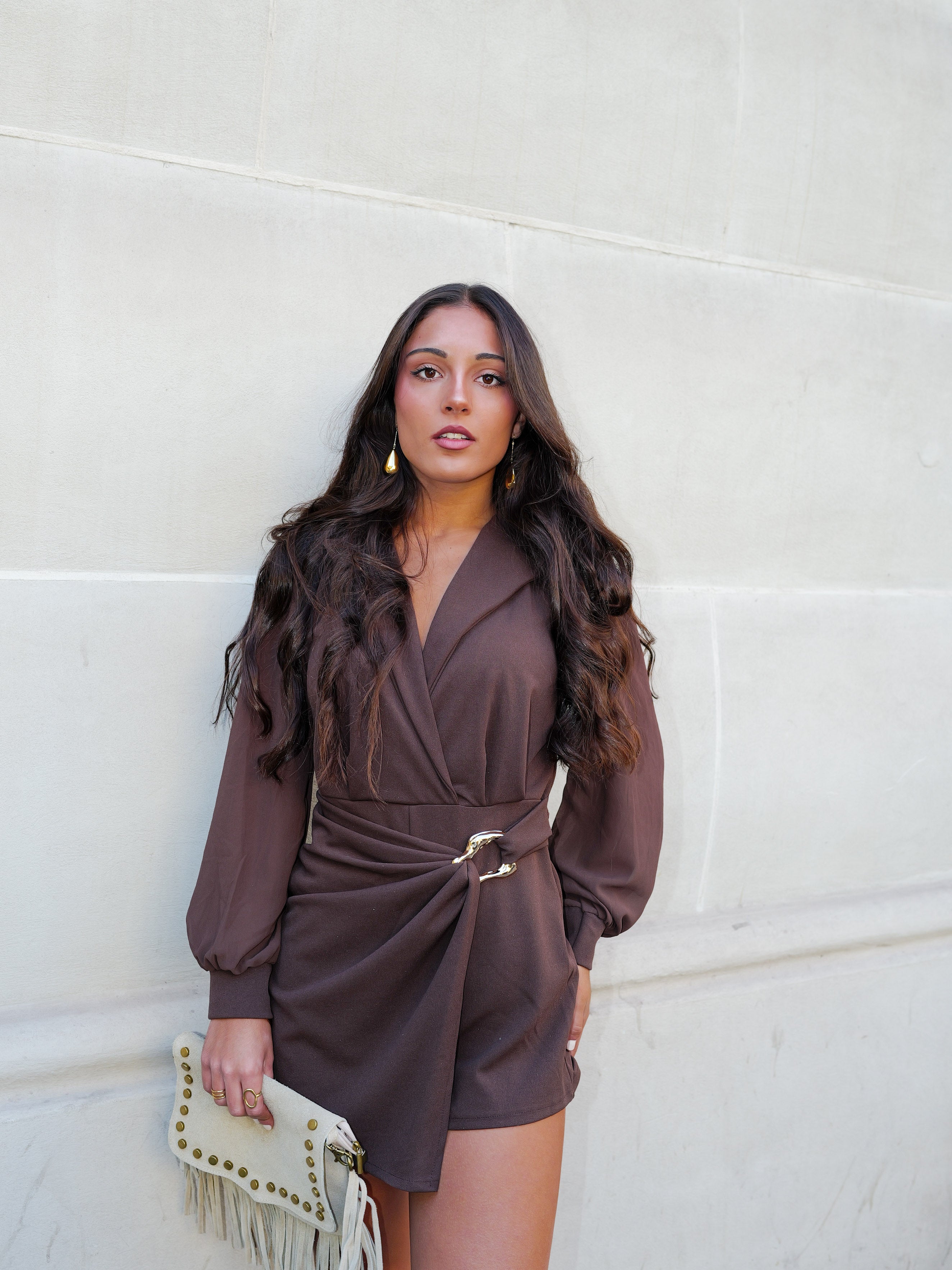 Jumpsuit lapel detail chocolate