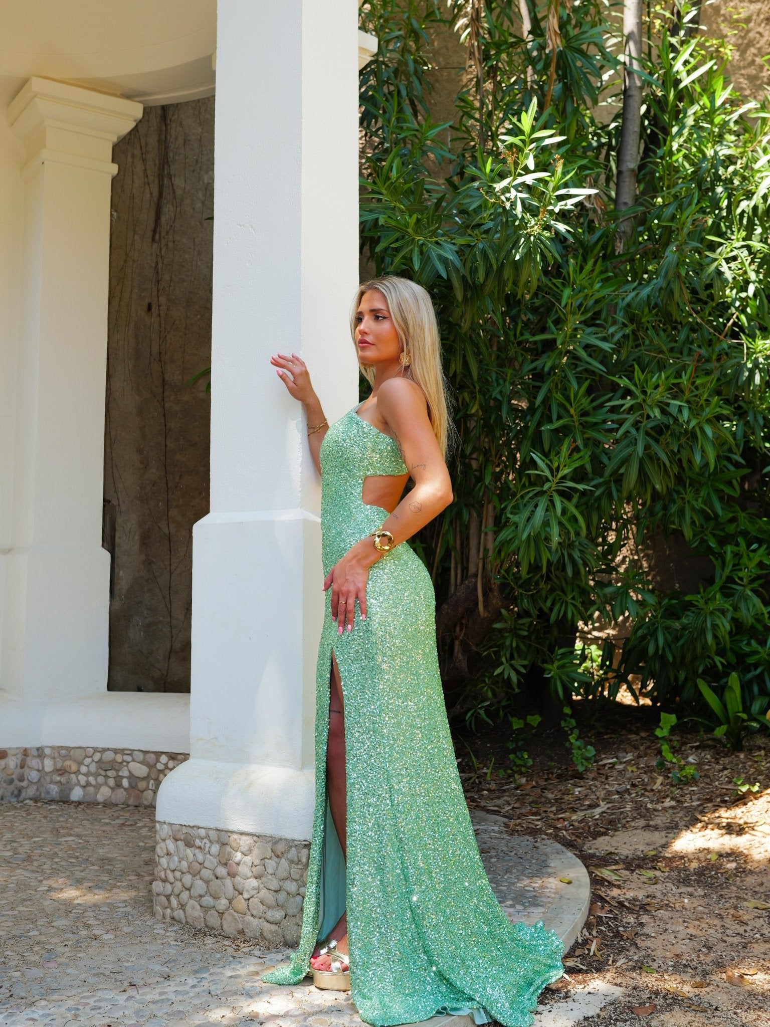 Mint asymmetrical mermaid glitter dress - SORELLAS