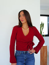 Bordeaux double-breasted sweater with bow