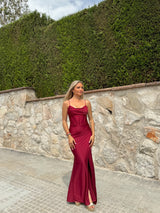 Corset satin long dress burgundy