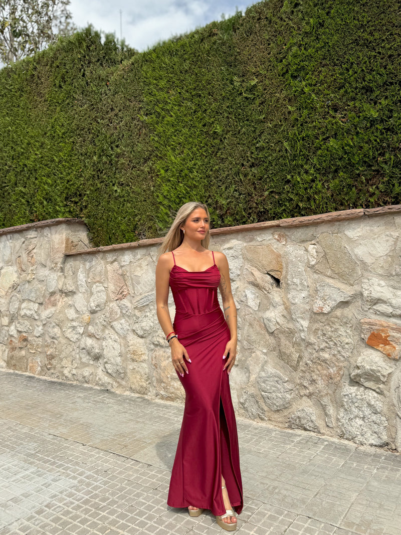 Corset satin long dress burgundy