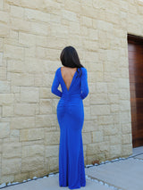 Blue ruffled back dress