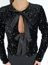 Top glitter velvet black bow