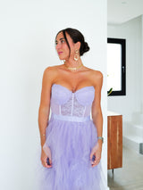 Corset dress lace ruffles purple