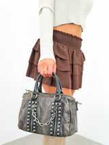 Grey vegan studded handbag