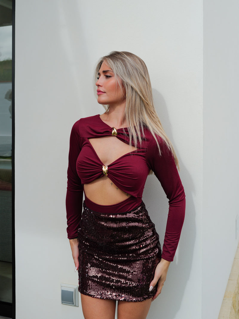 Wine glitter mini skirt