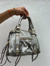 Silver glitter leather buckles bag