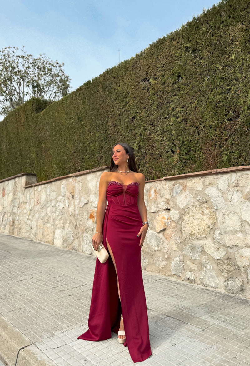 Burgundy rhinestone cups dress