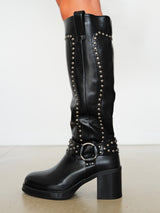 Black studded track boot