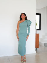 Asym midi dress with puffed sleeves mint