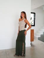 Khaki ruffled long skirt