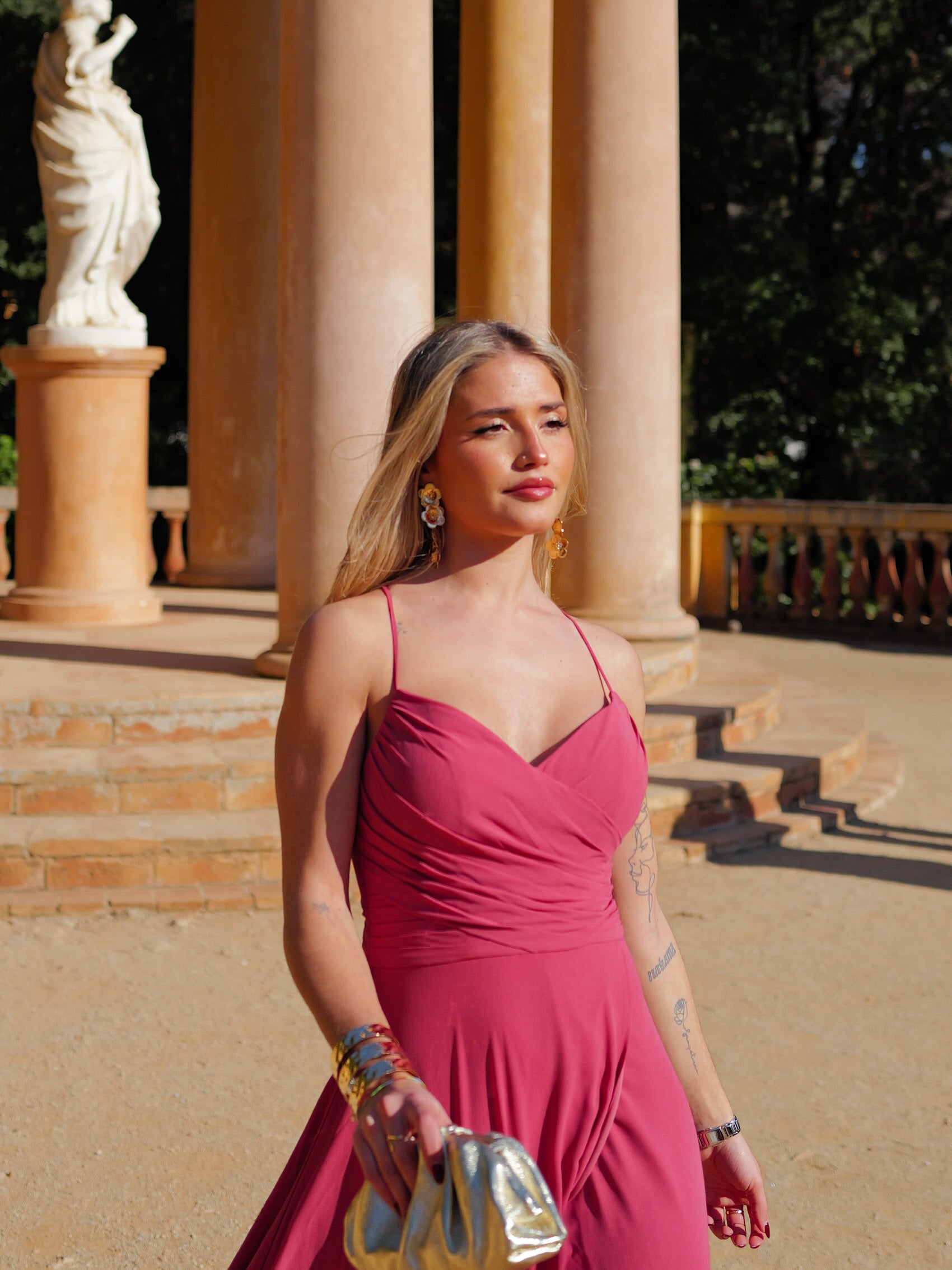 Coral ruffled peak dress