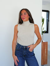 Beige ribbed collar top