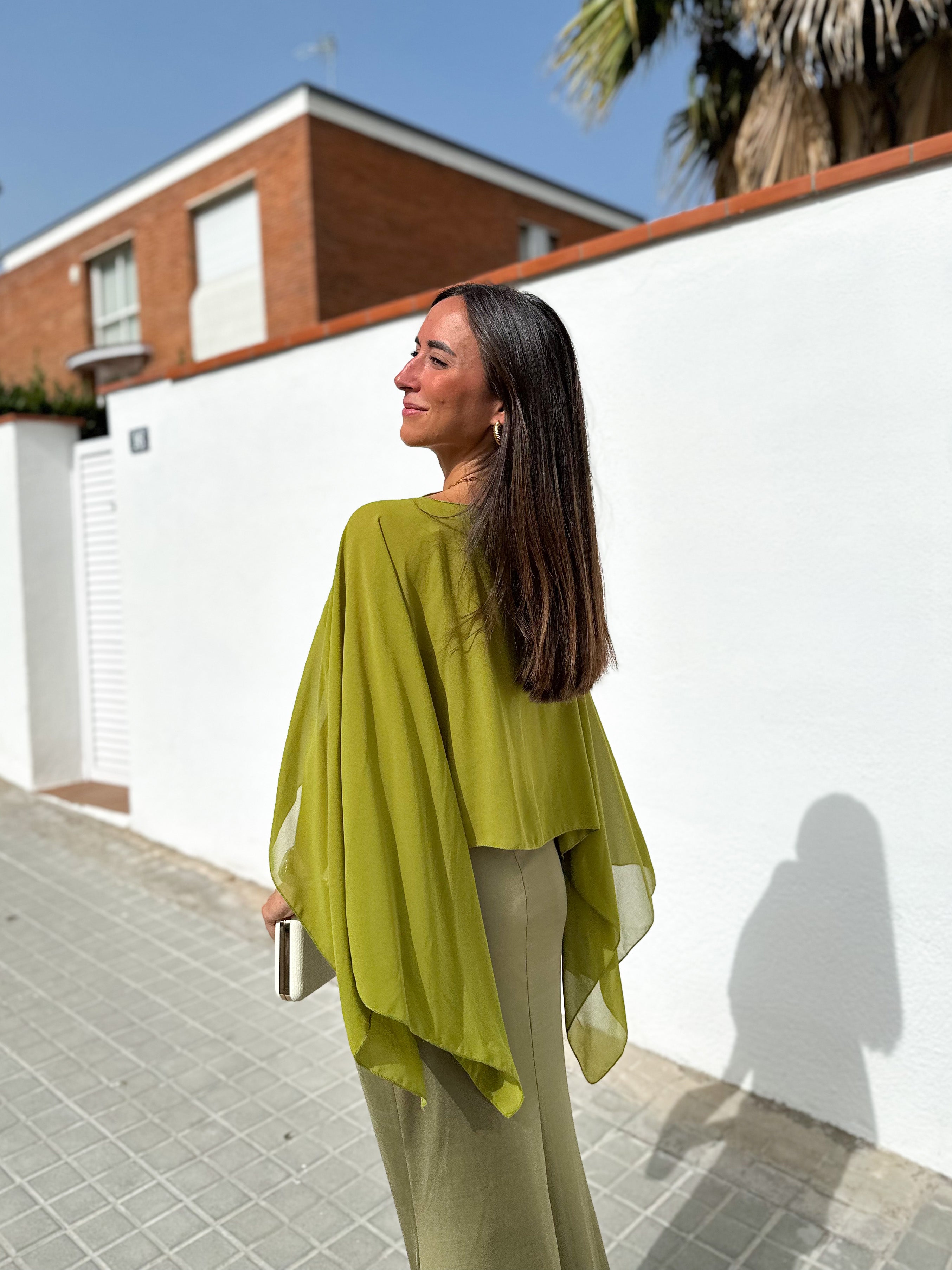 Olive gauze cape shawl