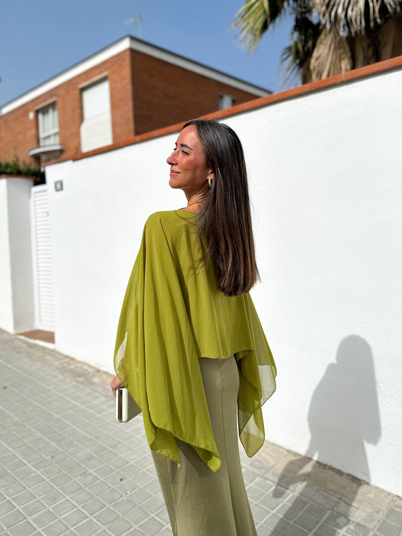 Olive gauze cape shawl