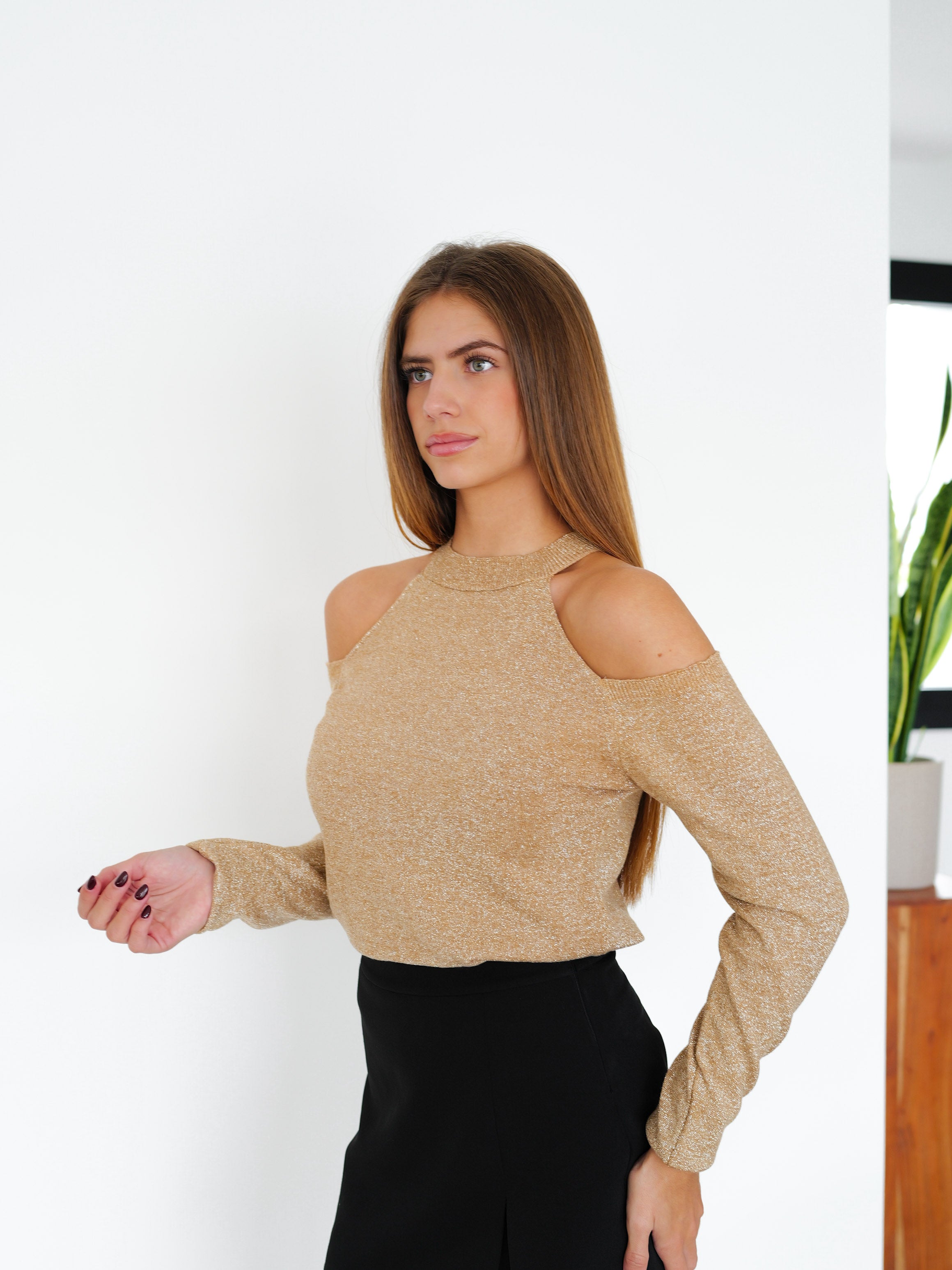 Gold shiny shoulders sweater