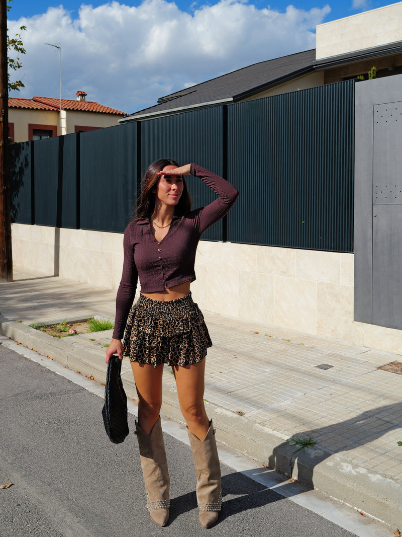 Mini skirt with brown animal ruffles