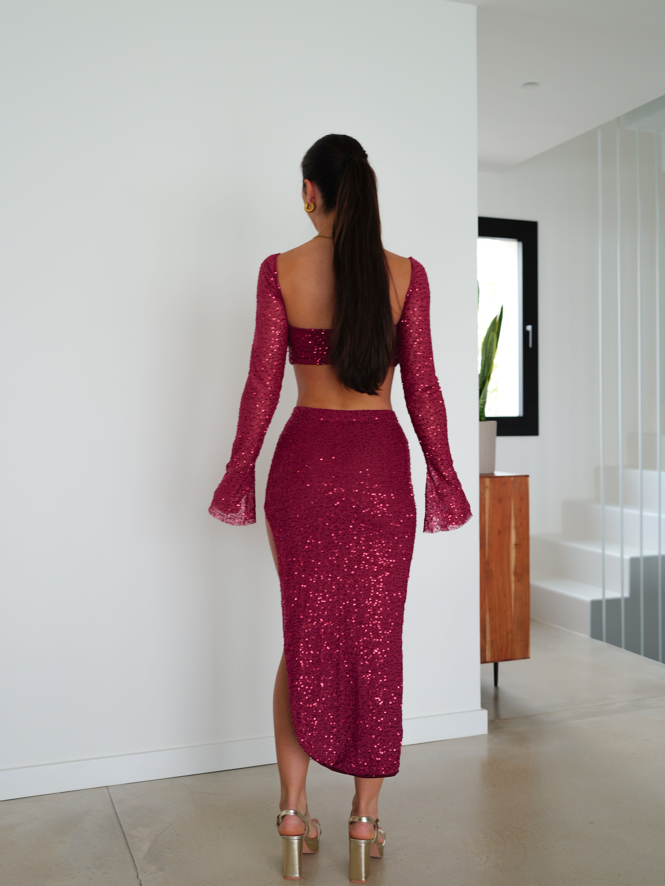 Burgundy glitter midi set