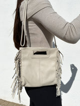 Cream fringed smooth leather bag