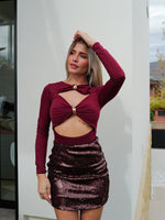 Wine glitter mini skirt