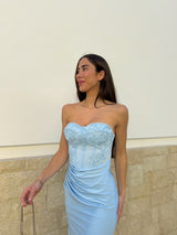 Corset mermaid dress with light blue embroidery