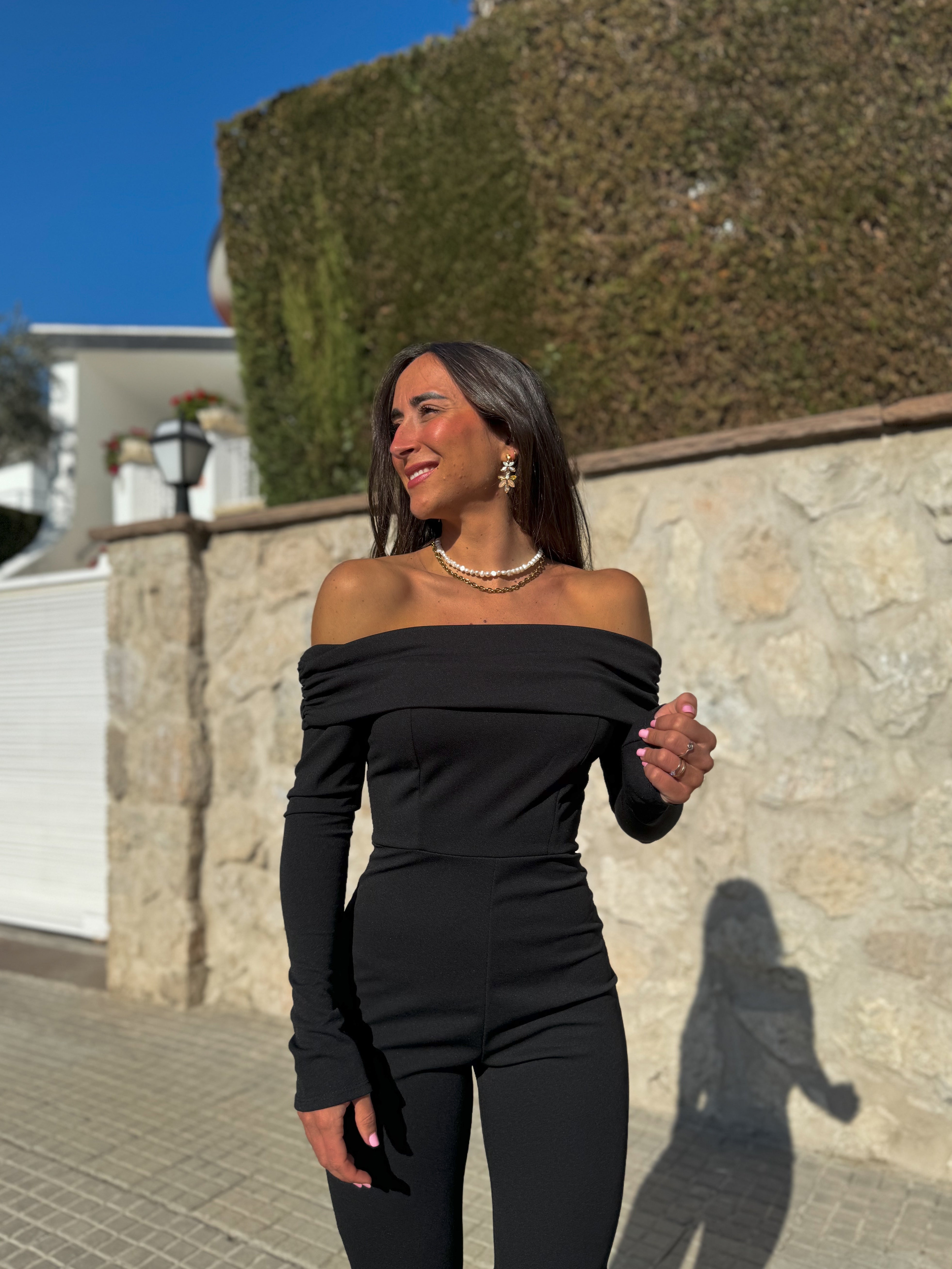 Double black bardot jumpsuit