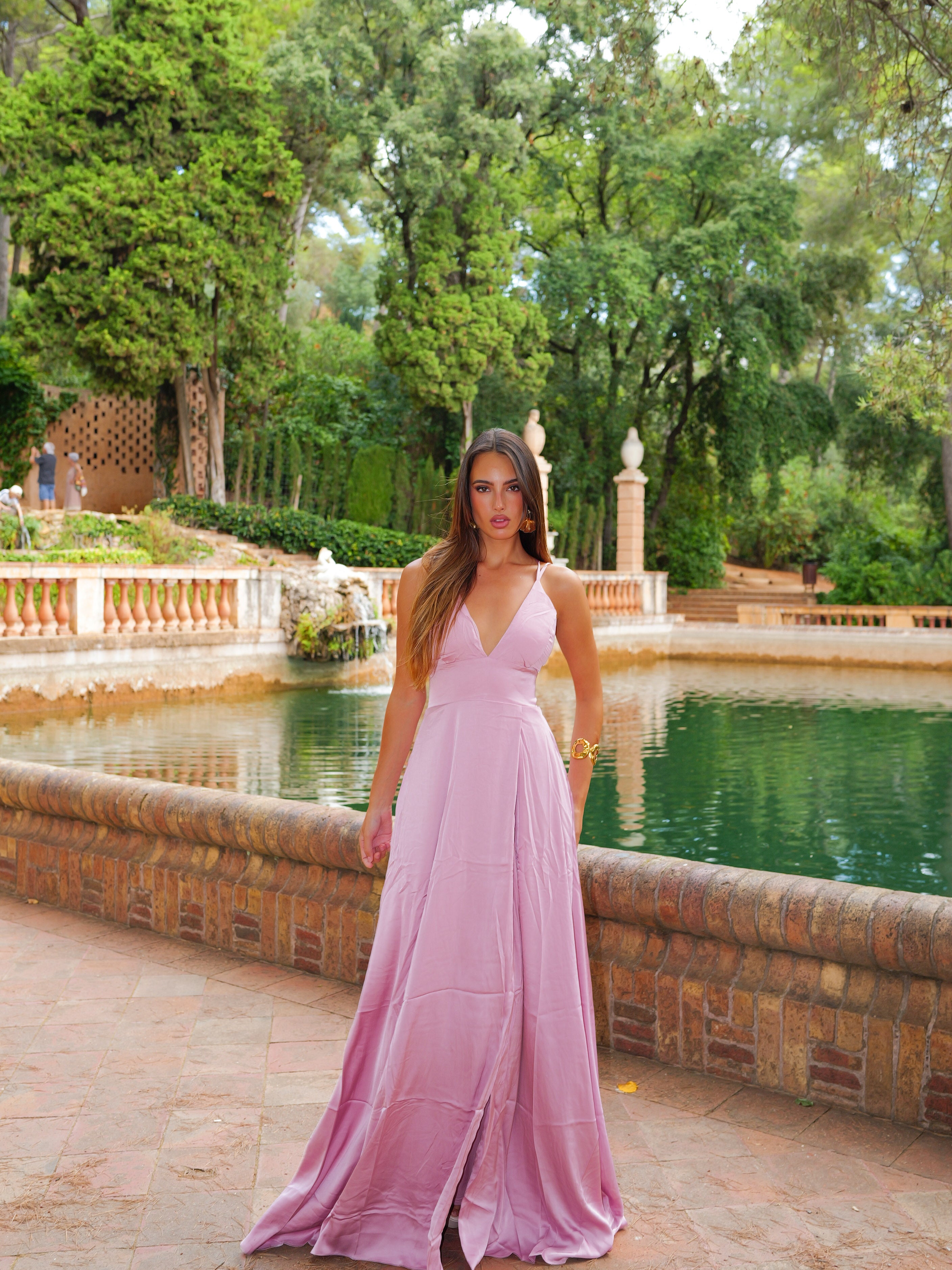 Pink interlaced satin dress