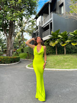 Lime long waterfall dress