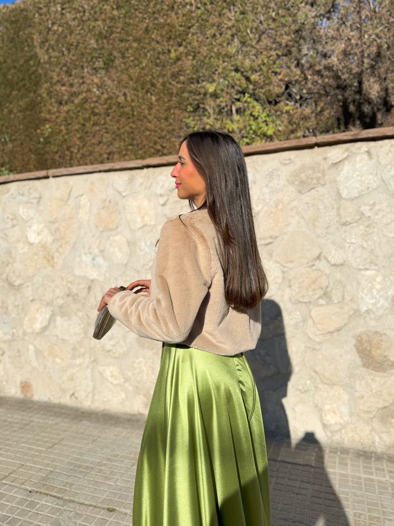 Beige fur crop jacket