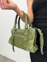 Khaki suede leather buckles bag