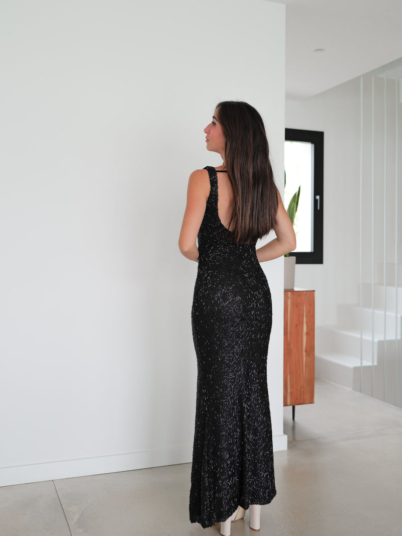 Long dress with black shiny texture