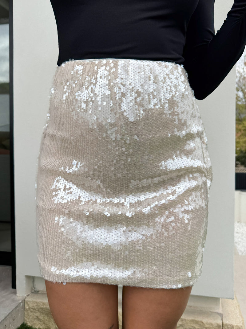 Beige glitter mini skirt