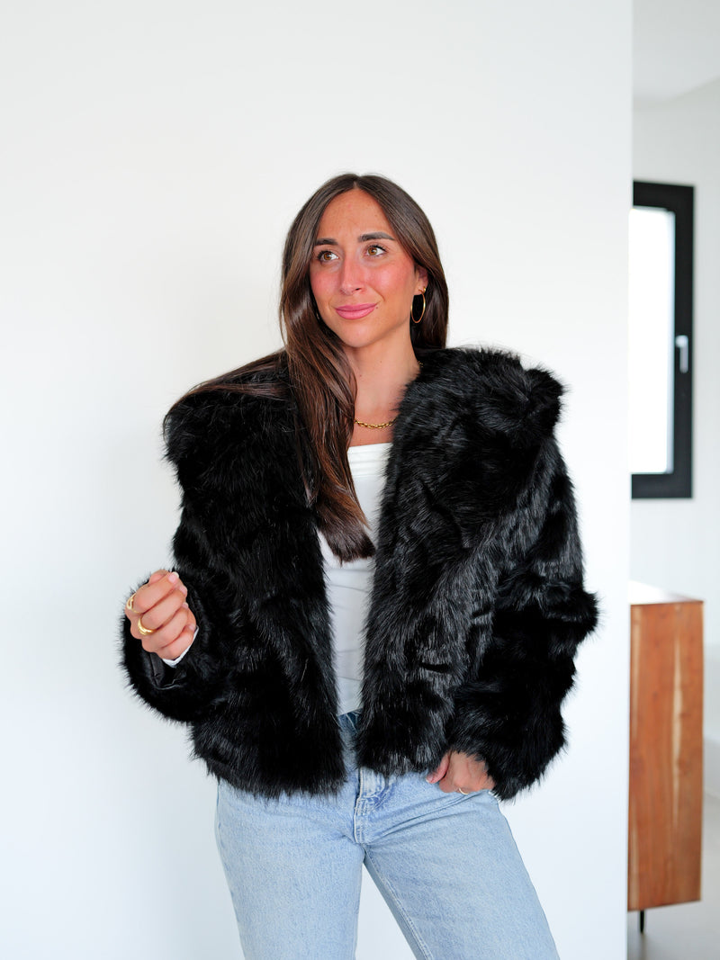 Black lapel fur jacket