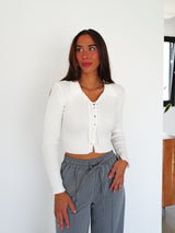 V-neck interlock ribbed sweater white