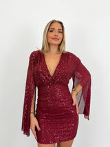 Burgundy sleeves glitter dress