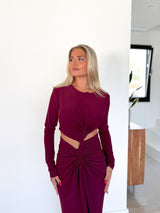 Burgundy slit knot dress