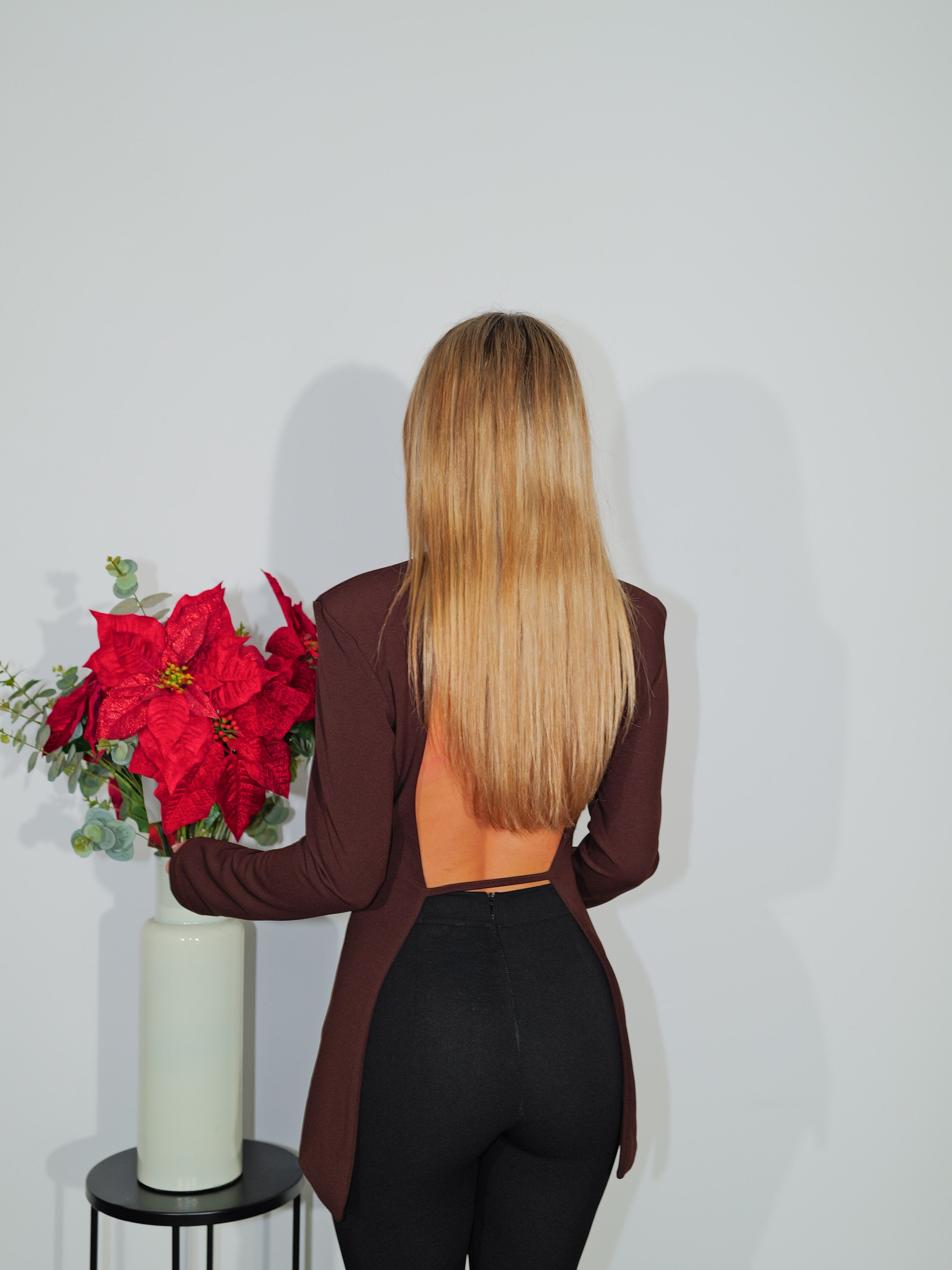 Chocolate open back blazer