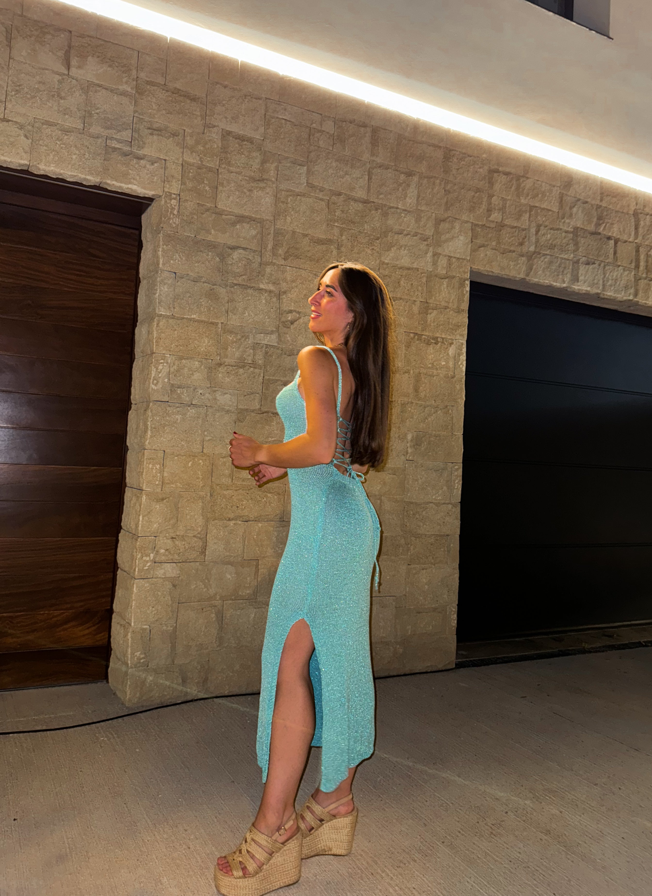 Turquoise knitted midi dress