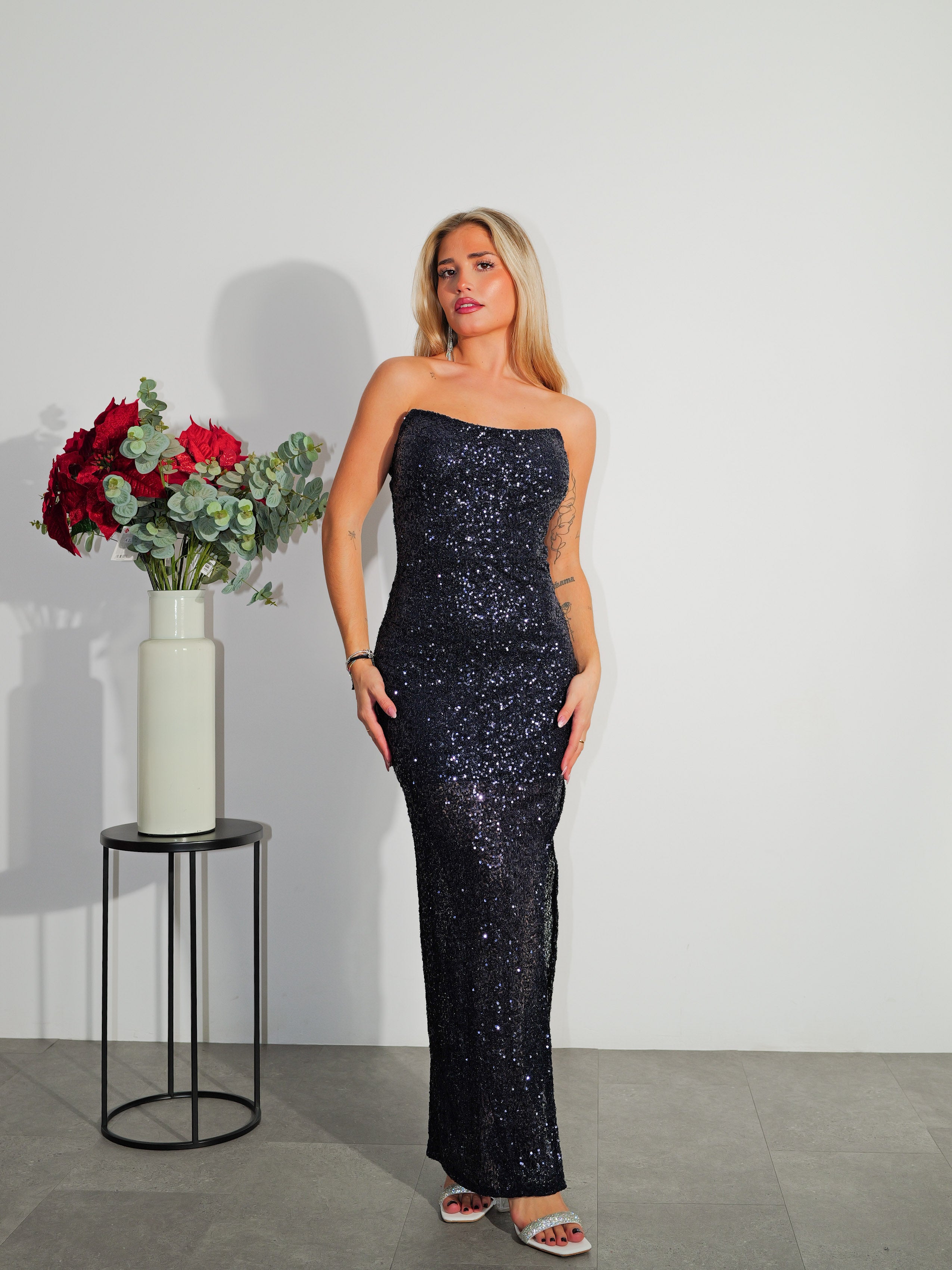 Strapless strapless dress navy glitter