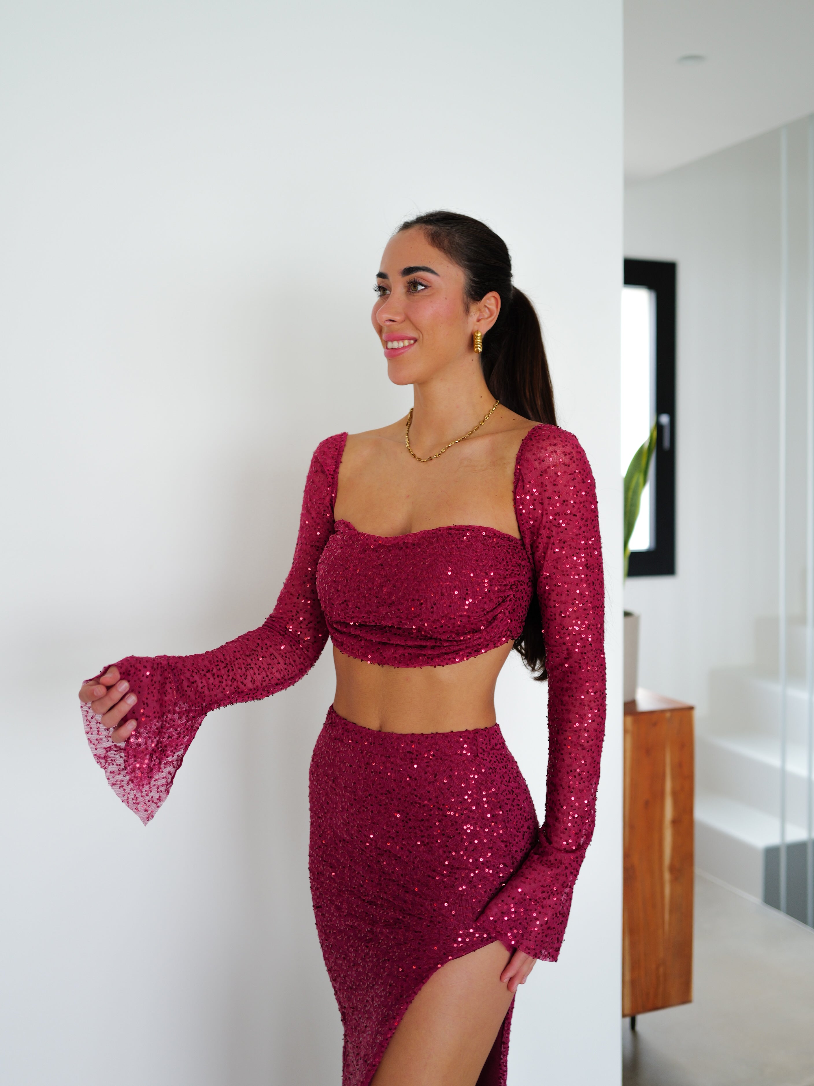 Burgundy glitter midi set