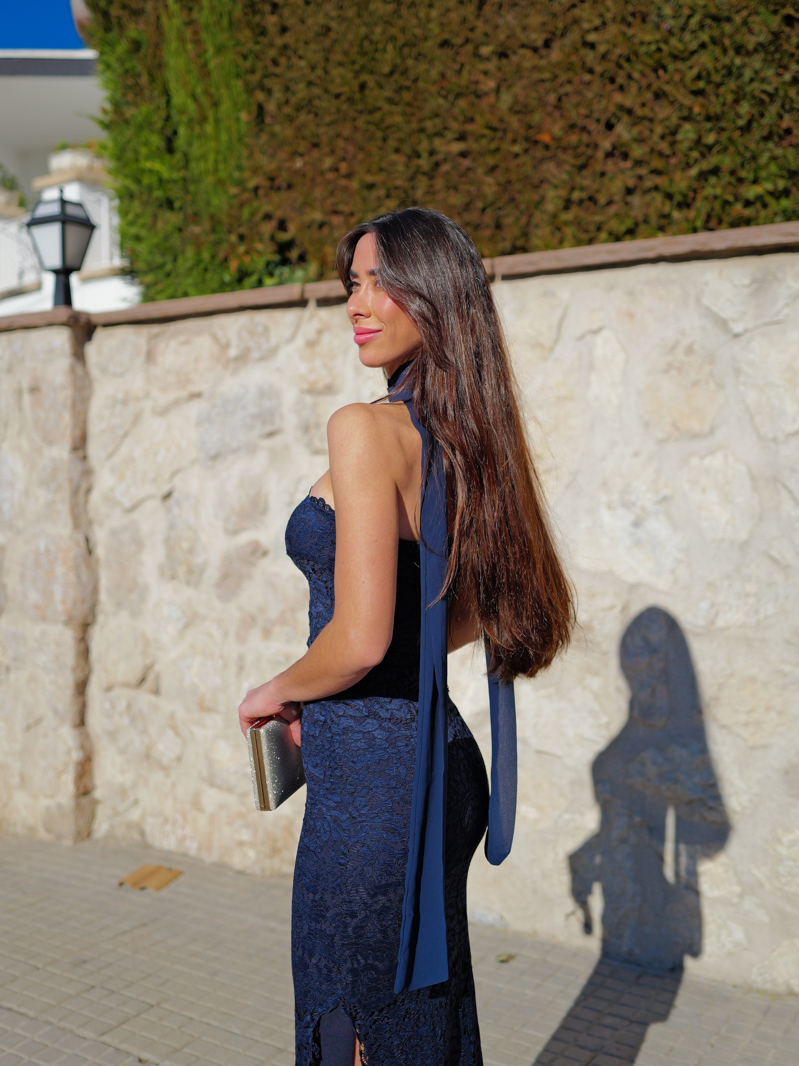 Navy lace choker dress