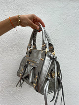 Silver glitter leather buckles bag