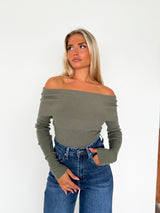 Khaki ribbed boat sweater